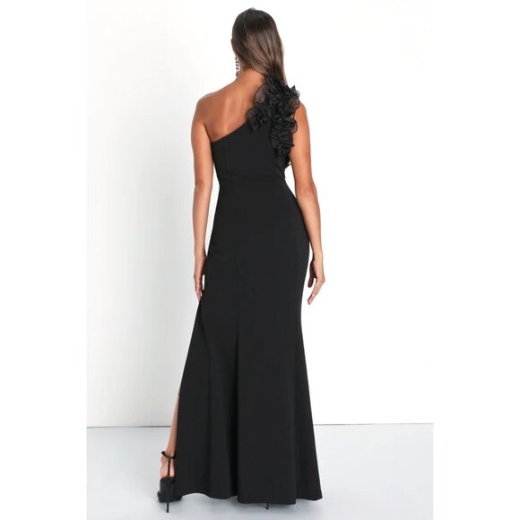 Lulus Stunning Significance One-Shoulder 3D Ruffled Maxi Dress Trumpet Gown - Picture 3 of 5
